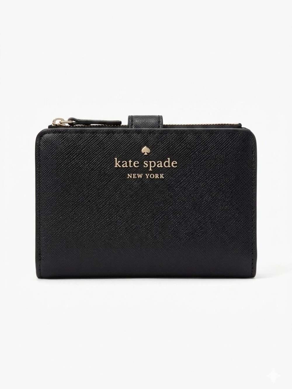 kate spade Black Saffiano Leather Compact Wallet with Gold Logo